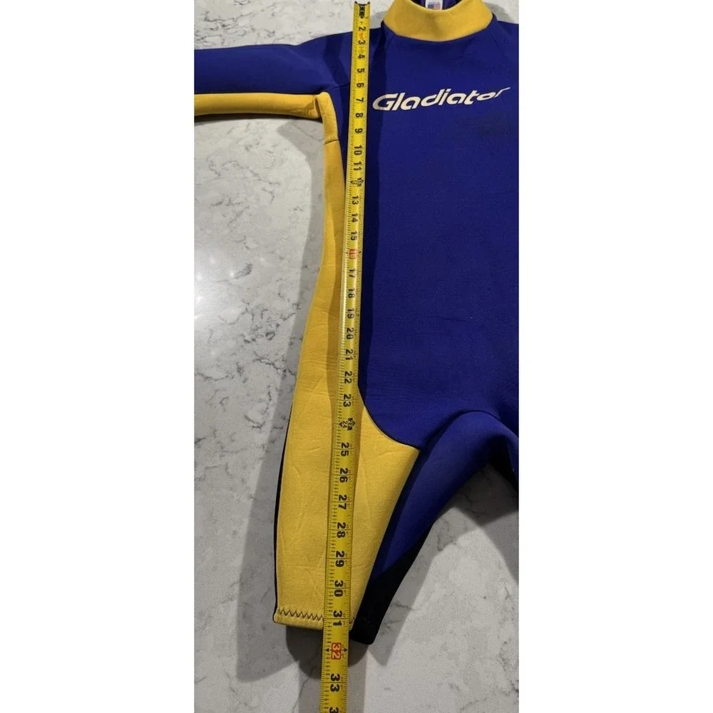 VTG 90s Gladiator Shorty Wetsuit Youth 16 Blue Yellow Made In USA Water Jet Ski